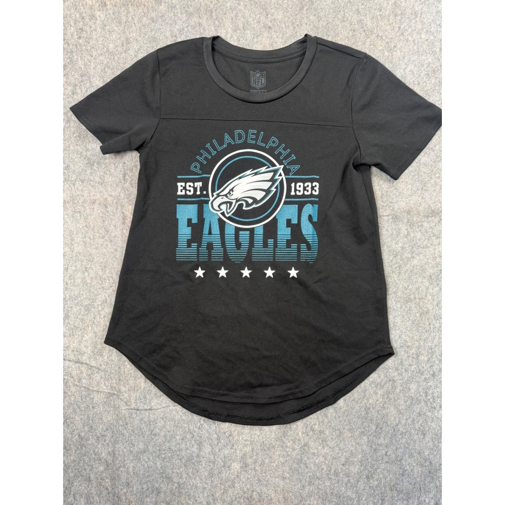 NFL Team Apparel Philadelphia Eagles Womens Black Mesh Graphic T-Shirt Size M